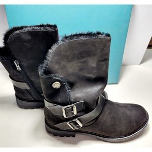 BLOWFISH Womens Randall Ankle Boots Black Biker Straps Fur Lined Size 10 New